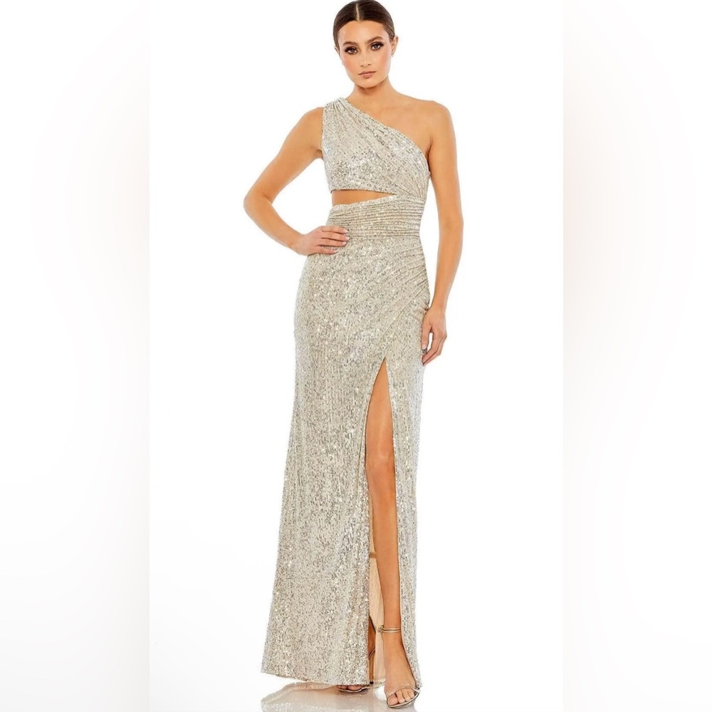 Mac Duggal #26973 Silver Sequin Evening Dress